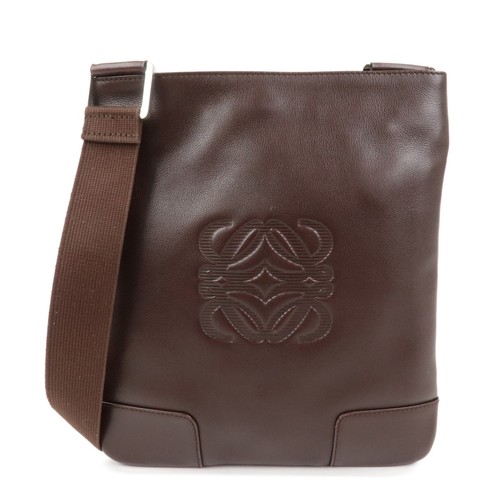 LOEWE Anagram Lamb Leather Shoulder Bag Brown Silver HDW Authentic Used