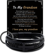 Grandson Bracelet from Grandma Grandparents to My Grandson Gifts Nephew Black