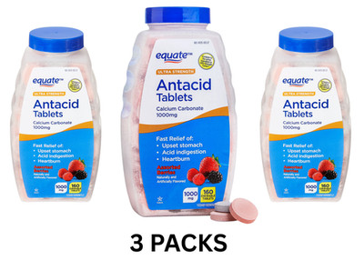 Equate Ultra-Strength Antacid Tablets, 1000 mg, Assorted Berries, 160 CT x 3 PK