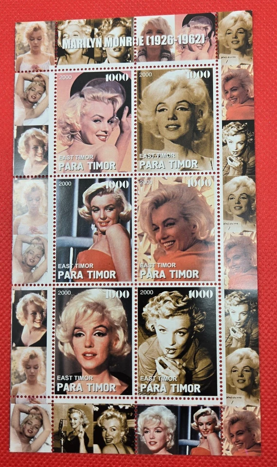 Marilyn Monroe Stamp Sheets Lot Benin Timor Ajman Icons 20th Century Mint - Image 4 of 4