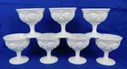 Vintage Westmoreland Set 7 WHITE MILK GLASS LOW SHERBET Old Quilt 4" MINT
