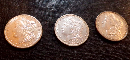 3 Morgan Silver Dollars-1921-S, 1889-O, 1879- 90% Silver-In an Extra Fine Shape