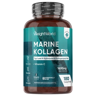 WEIGHTWORLD Kollagen Vitamin C - 180 Tabletten - Haar Haut Nägel - Muskel, Gelenke & Knochen