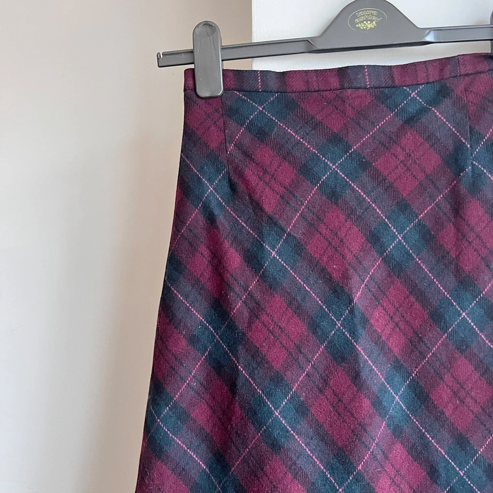 Vintage Tartan Wool Check Kilt Maxi Skirt 8 S Whimsygoth Grunge Minimalist - Image 3 of 4
