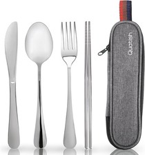 Travel Utensils with Case, Portable Silverware Set for Work, Stainless Steel