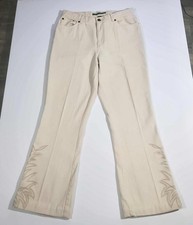 Vtg Lauren Ralph Lauren LRL Pants Women 8 Cream Equestrian Horses Graphic Print