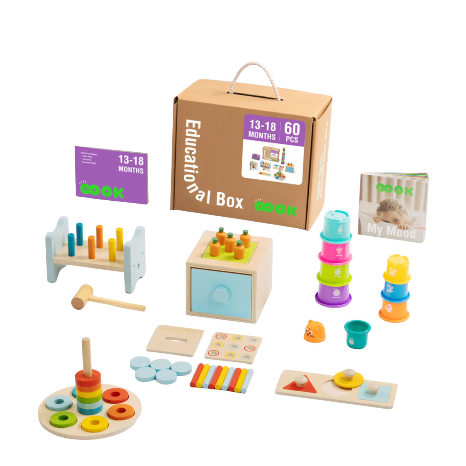 Tooky Toy Montessori Learning Toy Set Wooden Educational Box 13-18 Months
