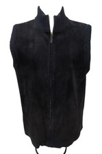 Lauren Ralph Lauren Womens Suede Leather Front Vest M Black Wool Cashmere Angora