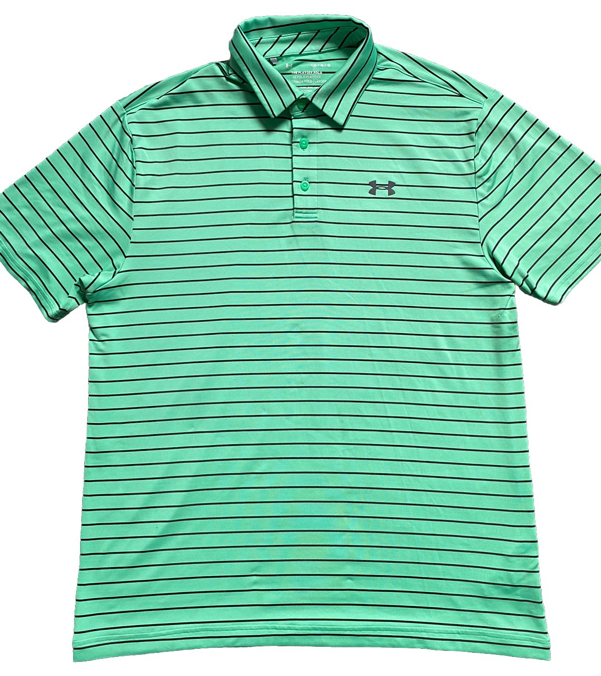 Under Armour Shirt Size Large L The Playoff Polo Golf Mens Green Striped VGC