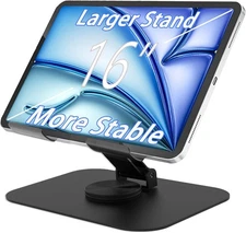 Larger Metal Tablet Stand, Adjustable 360° Rotation Holder Black 