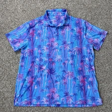 Birdie Bound Men's 2XL Shirt Blue Purple Golf Polo Performance Stretch Palm Tree