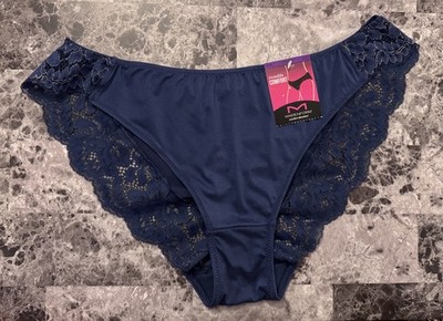 NWT MAIDENFORM XXL BLUE SMOOTH FLORAL ROSE GOLD LACE RUCHED TANGA CHEEKY PANTIES