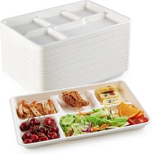100 Pack 12.5" Compostable 5 Compartment Plates Disposable Sugarcane Eco-Friendl