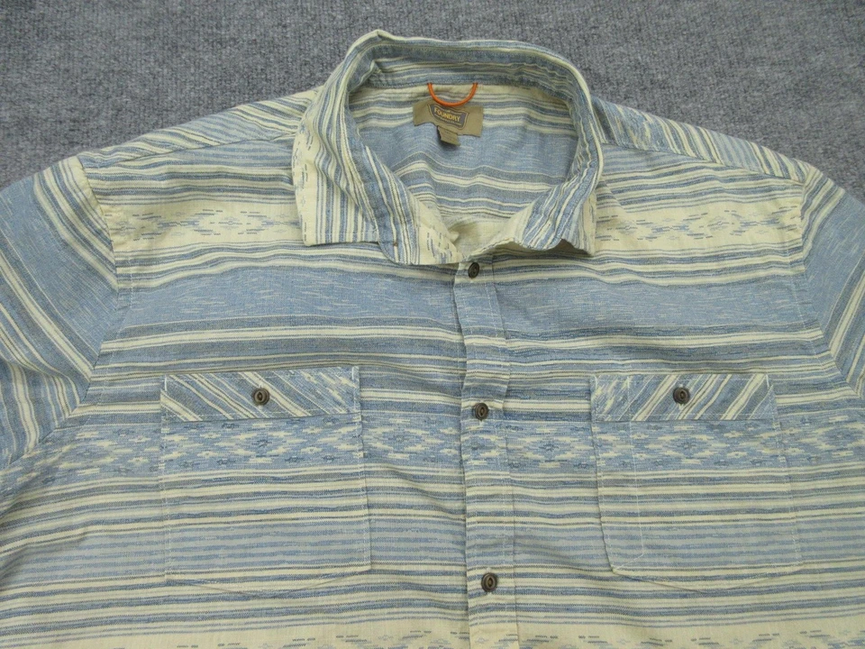 The Foundry Shirt Mens 2XL Blue Beige Striped Short Sleeve Button Up Casual Top - Image 2 of 4