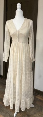 Patrons of Peace Altura Cream Long Sleeve Tiered Cottagecore Maxi Dress