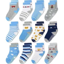 Non-Slip Crew Grip Socks Bear Cub - 12 pairs, 1-3 Years Old