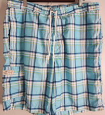 Chaps Swim Shorts Mens Large Blue Plaid Logo Beach Boardshorts Swim Surf Cargo