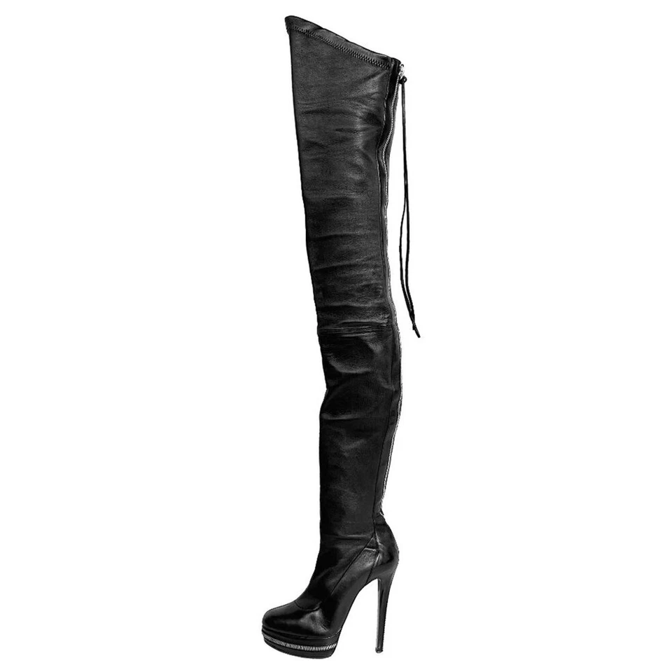 Christian Louboutin Unique 140 OTK Black Leather Boots EU 37.5 - Image 2 of 4