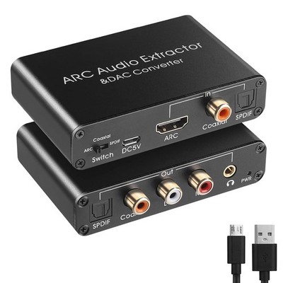 192 kHz DAC HDMI ARC Audio Extractor Digital Analog Wandler Adapter schwarz
