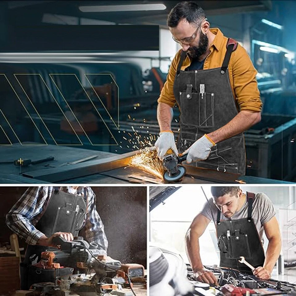 Heavy Duty Waxed Canvas Work Apron for men Rugged & Water-Resistant Black - Image 3 of 4