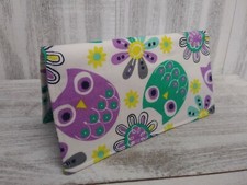 CHECKBOOK COVER Document Coupon Organizer Purple Owls Fabric USA Made