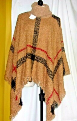 Grey & Co Mohair Blend One Size Fits Most Striped Poncho Sweater Cowl Neck  