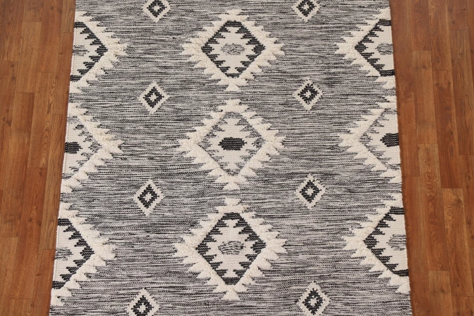 Ofertas Black Friday Geométricas Negro/Blanco Kilim Enrejado Tejido Plano Alfombras 5x7 ft Foto 4 de 4