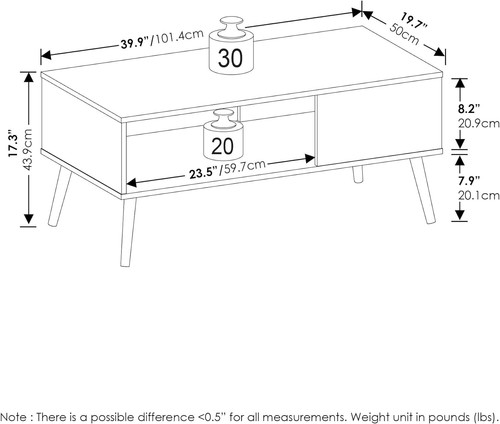 Furinno Claude Mid Century Style Coffee Table with Wood Legs, Espresso - Picture 37 of 41