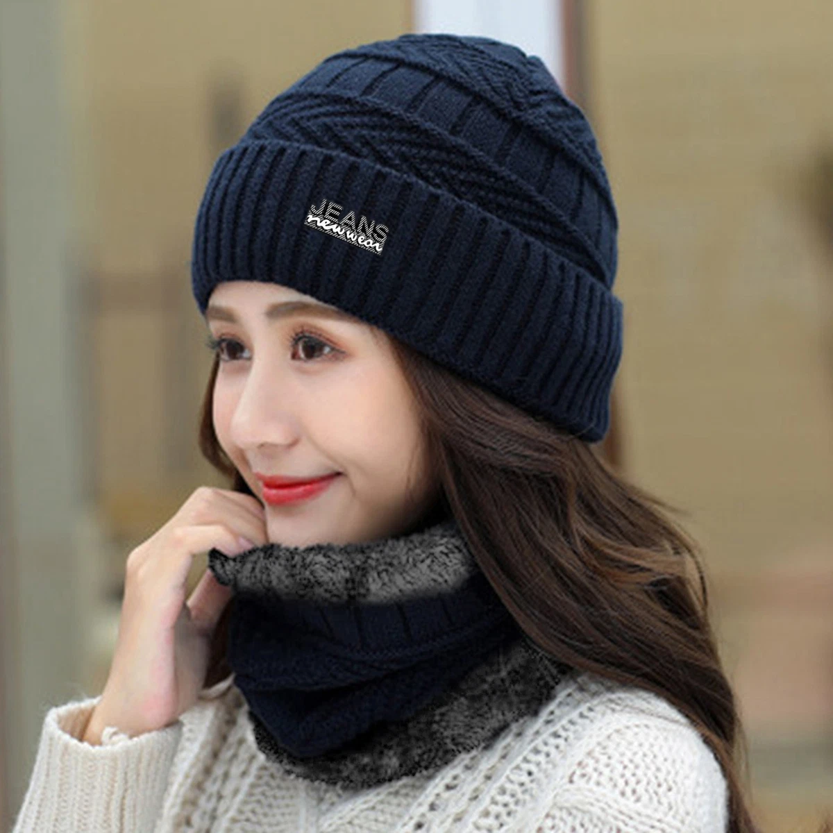 1 Set Knitted Cap Allergy Free Anti fade Hat Scarf Winter Supplies