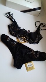AGENT PROVOCATEUR SOIREE BLACK LIDIJA BRA 32B/DD 36B & 2 SMALL BRIEF UK 8 BNWT