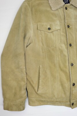 GAP Vintage Cream Beige Cow Suede Leather Sherpa Jacket | eBay
