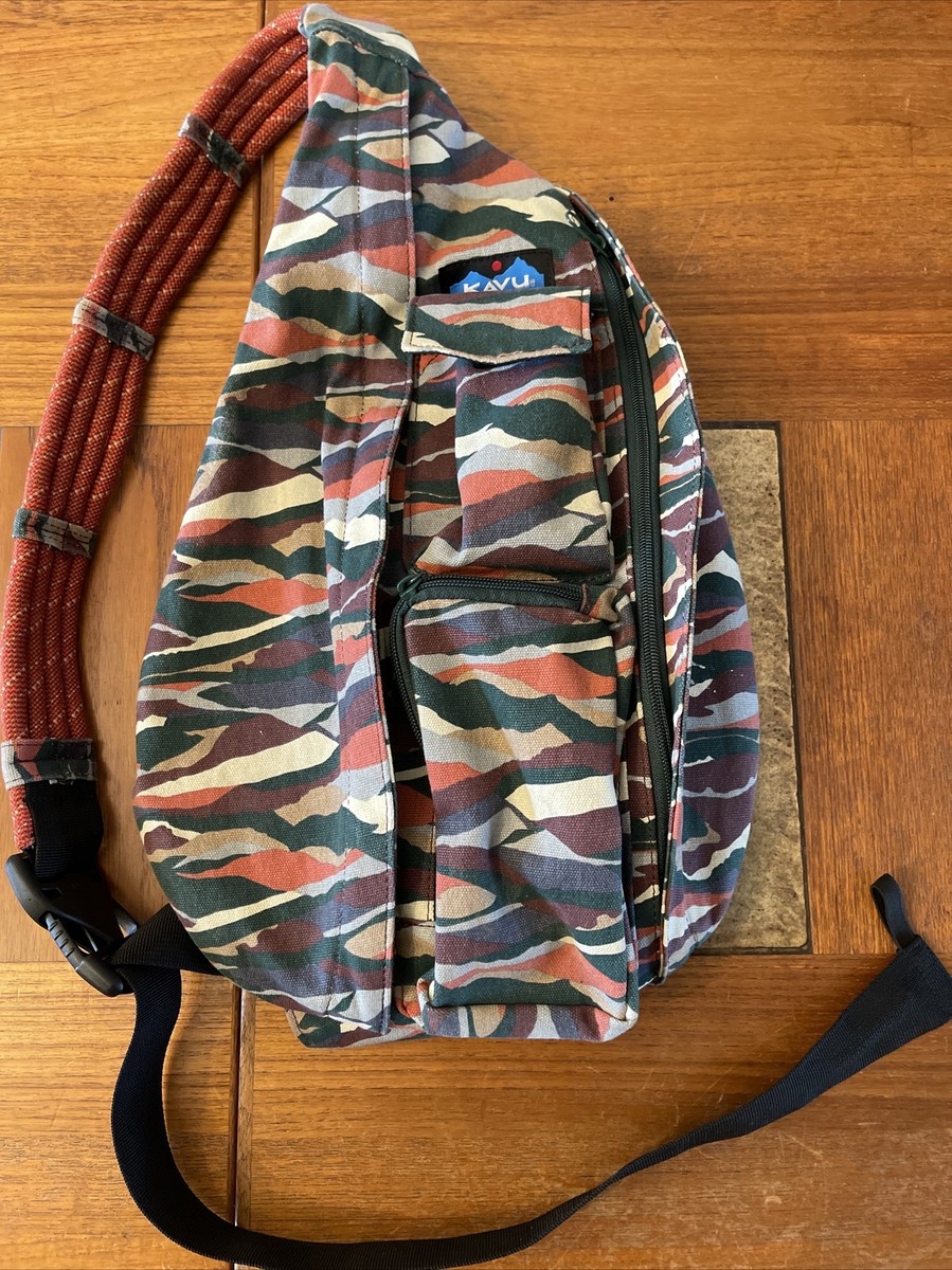 KAVU Original Rope Sling Bag Camo Crossbody Backpack Fish Hint