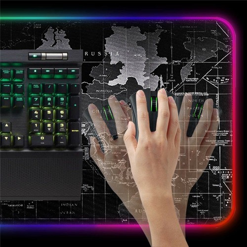 RGB LED Extra Large Soft Gaming Mouse Pad Oversized Glowing World Map 31.5x12'' - Picture 2 of 13