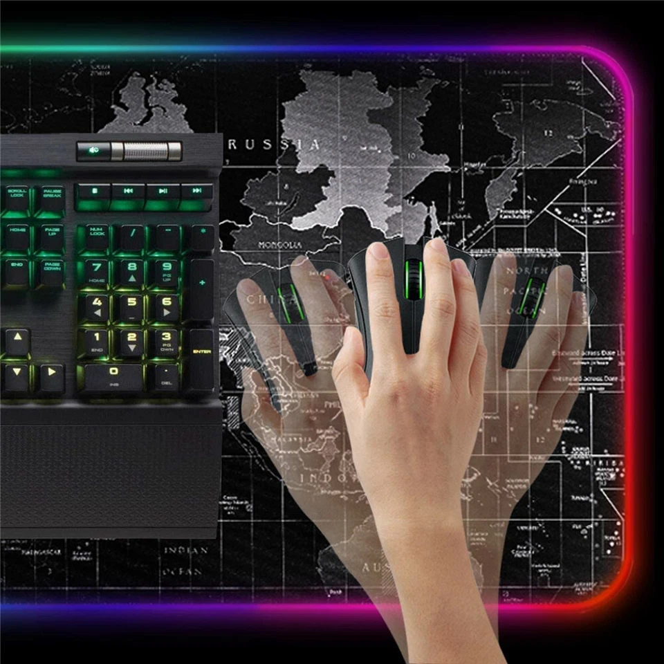 RGB LED Extra Large Soft Gaming Mouse Pad Oversized Glowing World Map 31.5x12'' - image 2 of 4