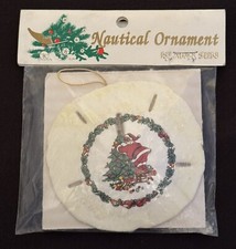 Vintage Sand Dollar Santa and Christmas Tree Nautical Ornaments Island Sun 3.25