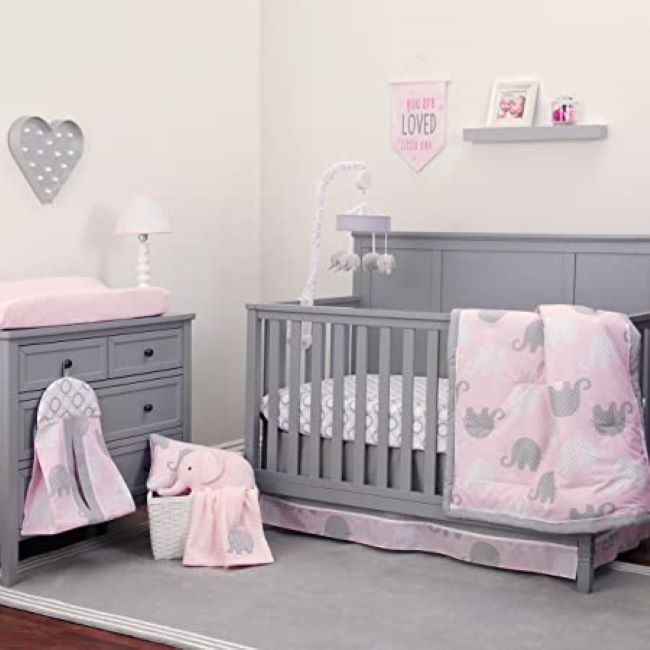 NoJo Dreamer - Pink & Grey Elephant 8 Piece Comforter Set - retail $210