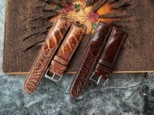 Combo 2 Ostrich Leather Watch Band Silver Buckle Customize Watch Strap Handmade