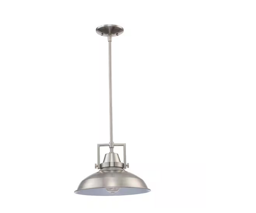 Hampton Bay Wilhelm 12 in. 1-Light Brushed Nickel Industrial Farmhouse Pendant