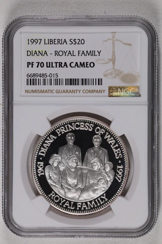 1997 LIBERIA Silver 20 Dollars - Diana, Royal Family - NGC PF 70 UC