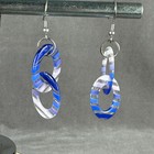 Pierced Earrings Blue and White Stripe Oval Double Link Hook 2.5 Inch Drop Vtg
