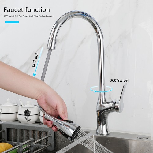 Kitchen Faucet Sink Pull Out Sprayer Single Handle Mixer Tap Spring Deck Mounted - Picture 26 of 37