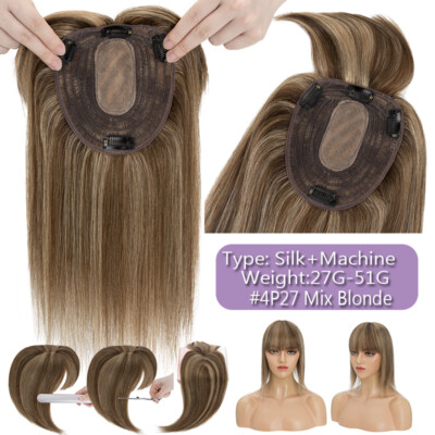 100% Remy Echthaar Damen Topper Toupet Clip In Haarteile Haarersatz Toupee Bangs