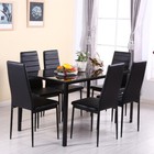 UK Modern Black Glass Dining Table and 6 Padded Chair Set Home Kitchen Furniture