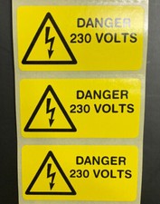 DANGER 230 VOLTS - Printer Electrical Safety Labels/Stickers 50mm x 25mm BOLT
