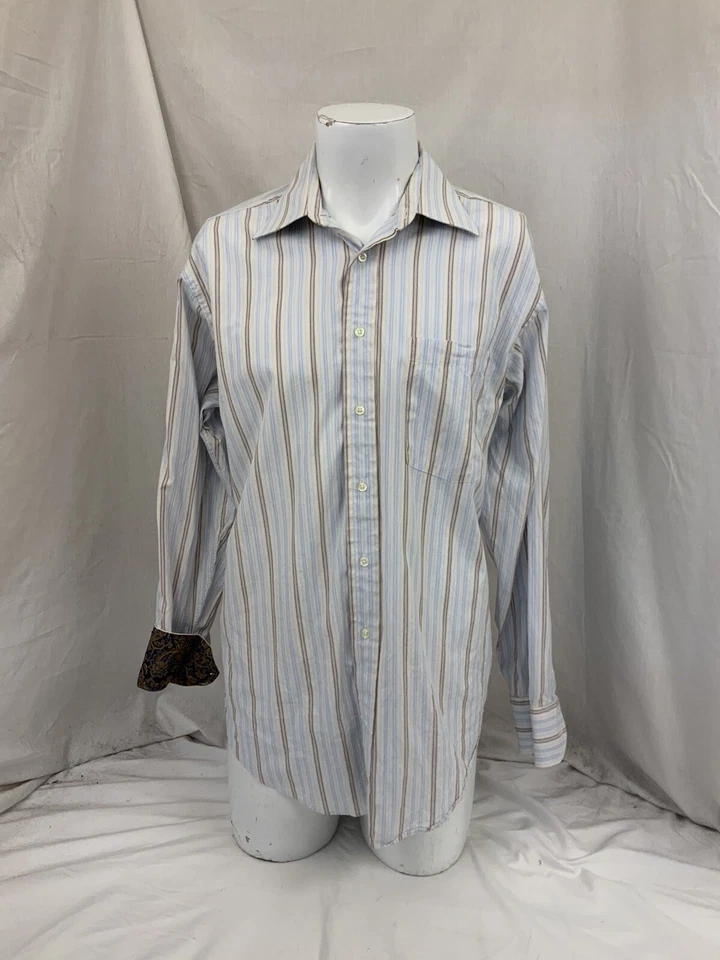 Camisa Ted Baker Puño Abatible 16 34 Azul Rayas Paisley Puño Canadá Como Nueva YGI S1-401 Foto 2 de 4