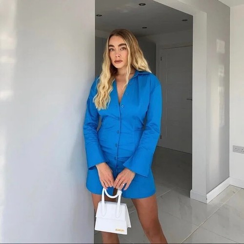 Zara Blue Short Shirt Dress Long Sleeve 