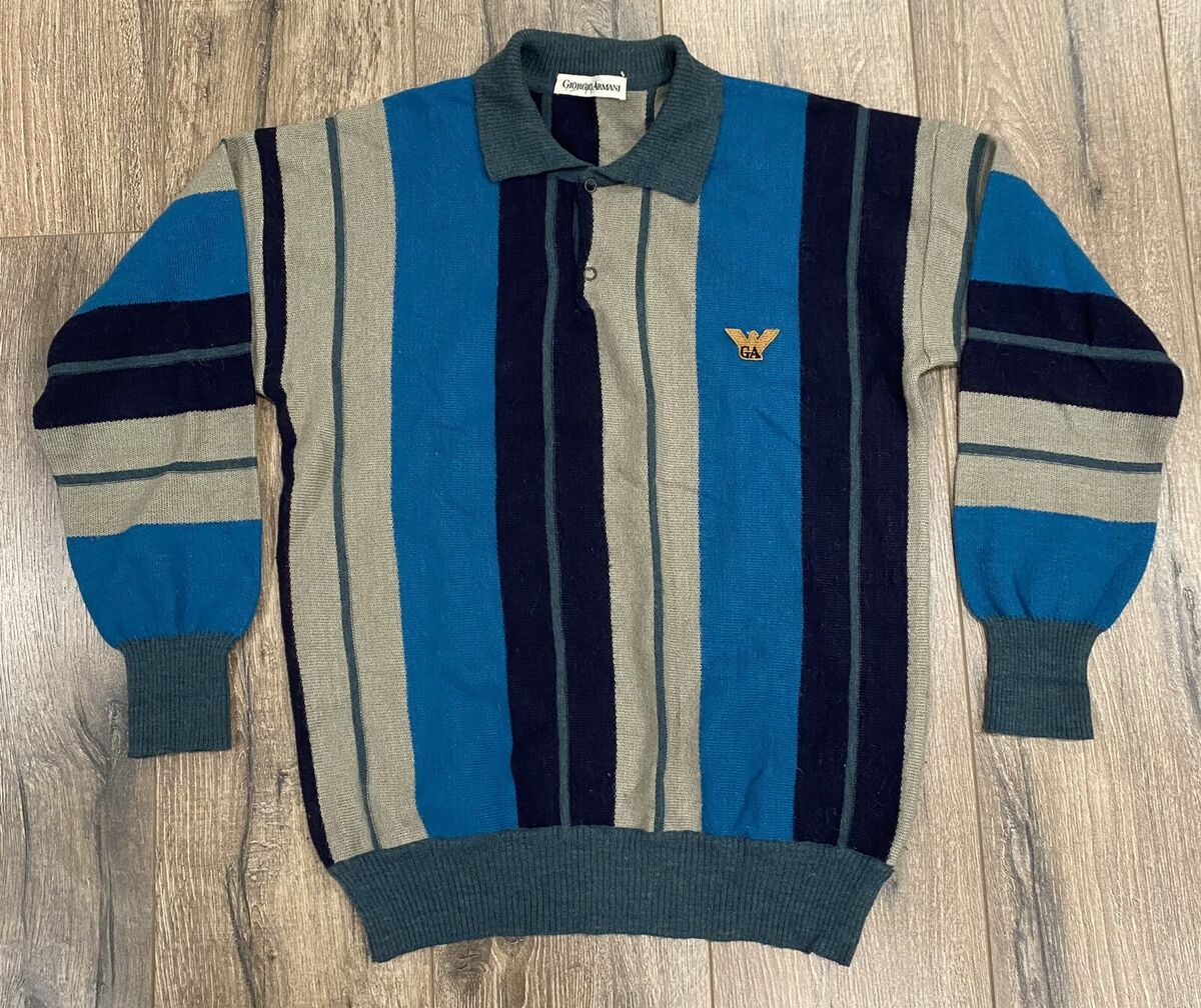 Vintage 80s Giorgio Armani Quarter Button Wool Sweater 46 GA Vintage 80s Giorgio Armani Quarter Button Wool Sweater 46 GA