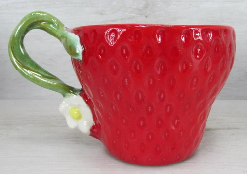 Vintage Strawberry Shaped Tea Cup Ceramic HandMade and Painted Dainty Mug Unique