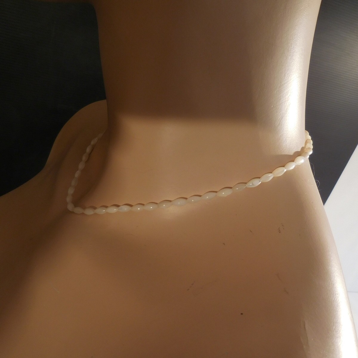 Collier Vintage Perle Blanche Fermoir Argent - Bijou Laiton, Pierre Onyx, Longueur 46-50cm