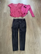 BNWT SIZE 14 LEATHER EFFECT TEXTURED CARGO LEGGINGS  MADE IN ITALY PINK LACE